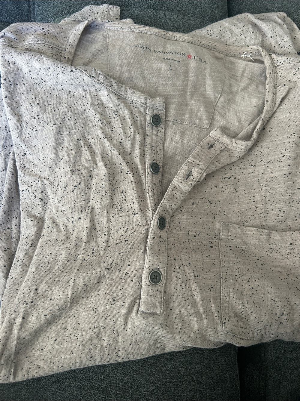 John Varvatos Light Gray Speckled Henley Tee